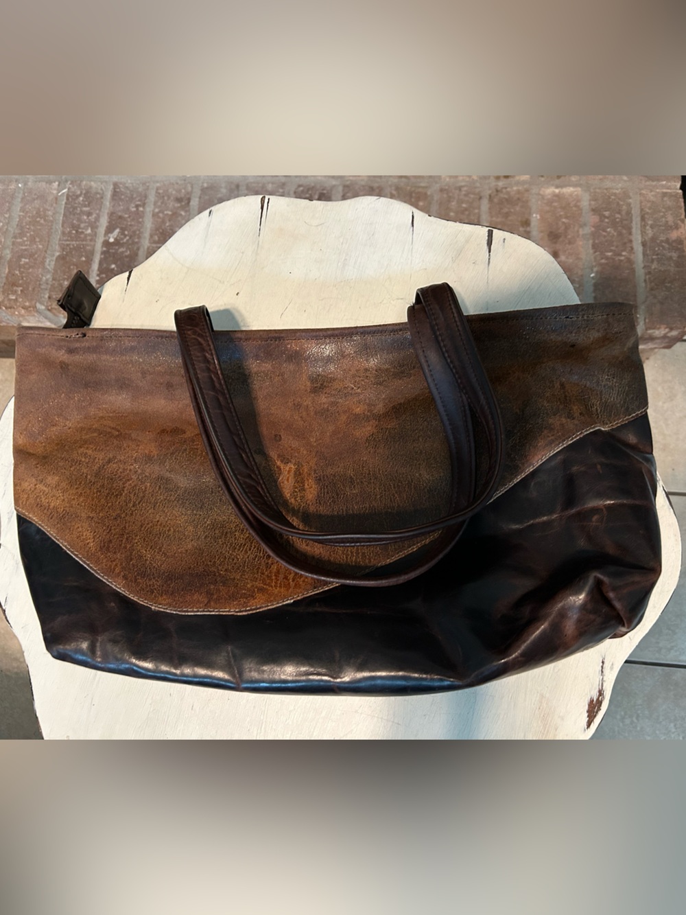 BONNIE MARTÍN WesternTwo-Tone Brown Leather Shoulder Bag L Classic Everyday Tote